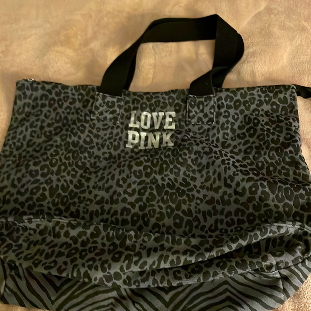 VS PINK zipper canvas tote bag.